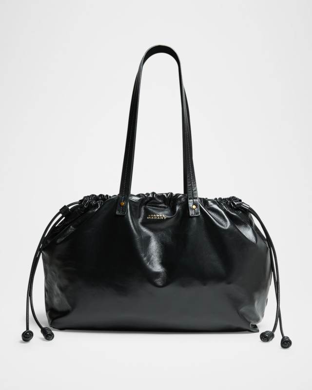 Silven East-West Drawstring Leather Shoulder Bag